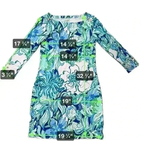 150. Lilly Pulitzer Sophie Dress Party Thyme 3/4 Sleeve UPF 50+ Straight Fit - Picture 8 of 8